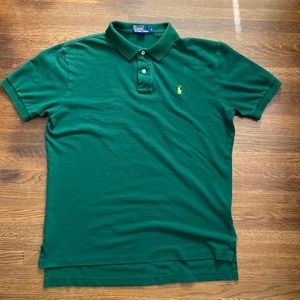 Men’s short sleeve polo by Ralph Lauren size large green with yellow pony